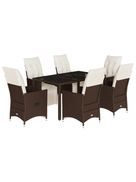 7dílný zahradní bistro set s poduškami hnědý polyratan