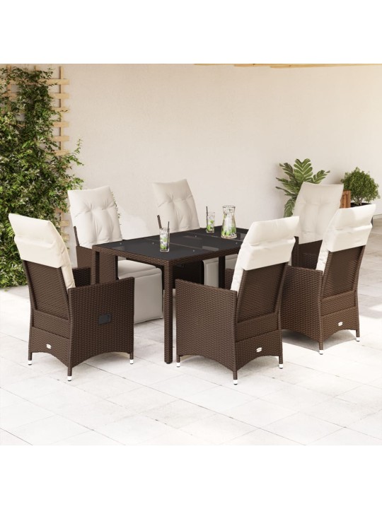 7dílný zahradní bistro set s poduškami hnědý polyratan