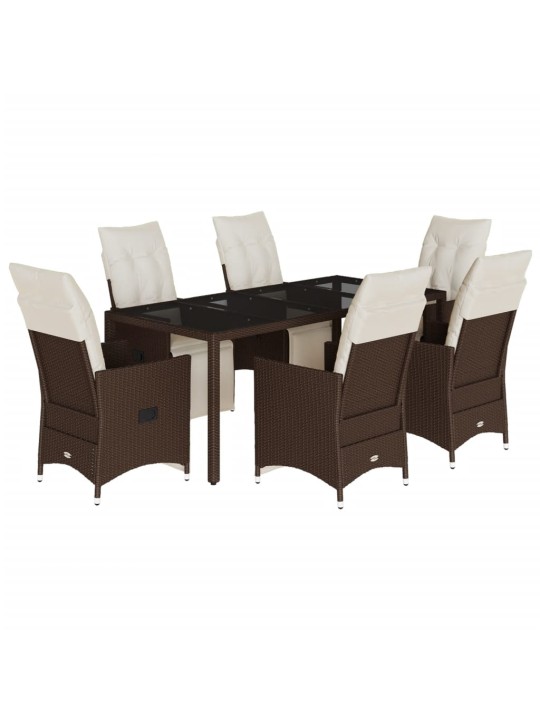 7dílný zahradní bistro set s poduškami hnědý polyratan