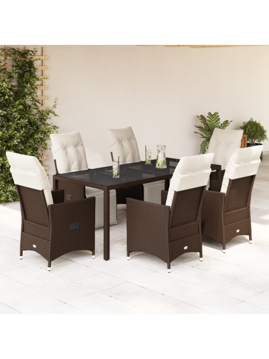7dílný zahradní bistro set s poduškami hnědý polyratan