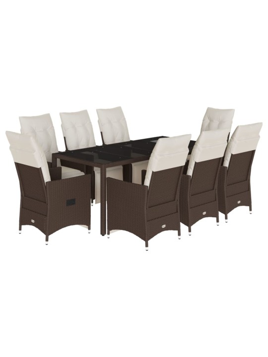 9dílný zahradní bistro set s poduškami hnědý polyratan