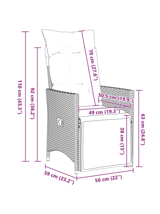 9dílný zahradní bistro set s poduškami hnědý polyratan