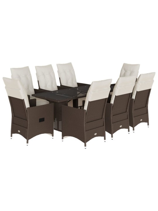 9dílný zahradní bistro set s poduškami hnědý polyratan