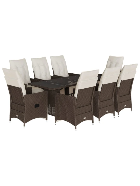 9dílný zahradní bistro set s poduškami hnědý polyratan