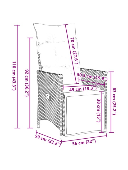 9dílný zahradní bistro set s poduškami hnědý polyratan