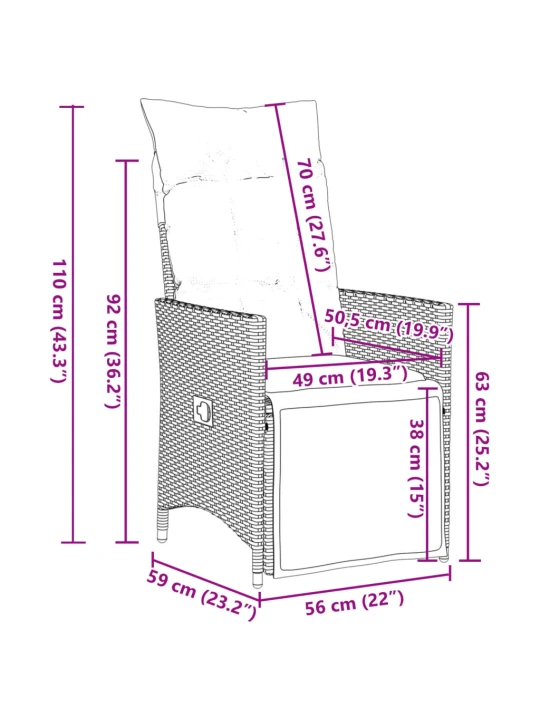 9dílný zahradní bistro set s poduškami hnědý polyratan