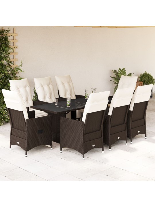 9dílný zahradní bistro set s poduškami hnědý polyratan