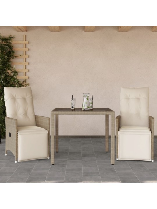 3dílný zahradní bistro set s poduškami béžový polyratan