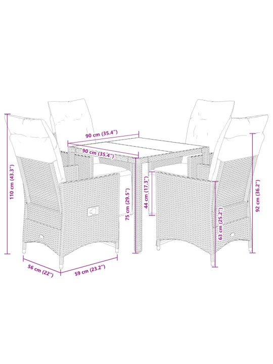 5dílný zahradní bistro set s poduškami béžový polyratan