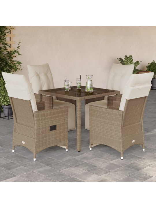 5dílný zahradní bistro set s poduškami béžový polyratan