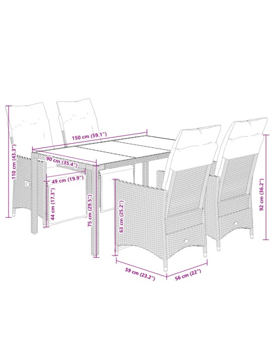 5dílný zahradní bistro set s poduškami béžový polyratan