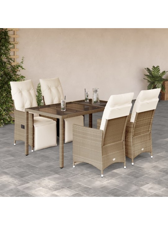 5dílný zahradní bistro set s poduškami béžový polyratan