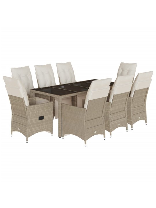 9dílný zahradní bistro set s poduškami béžový polyratan