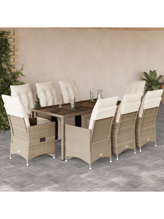 9dílný zahradní bistro set s poduškami béžový polyratan