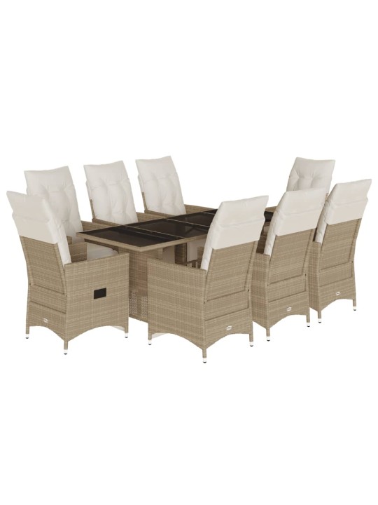 9dílný zahradní bistro set s poduškami béžový polyratan