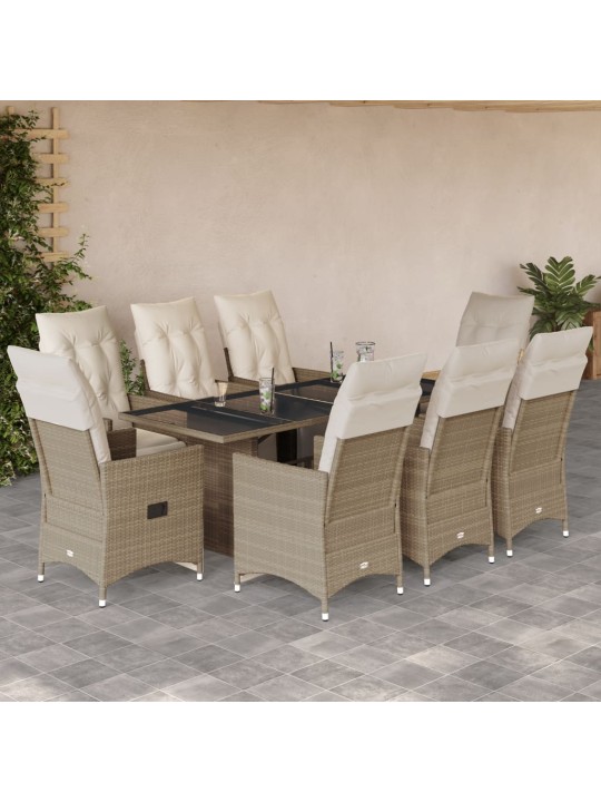 9dílný zahradní bistro set s poduškami béžový polyratan