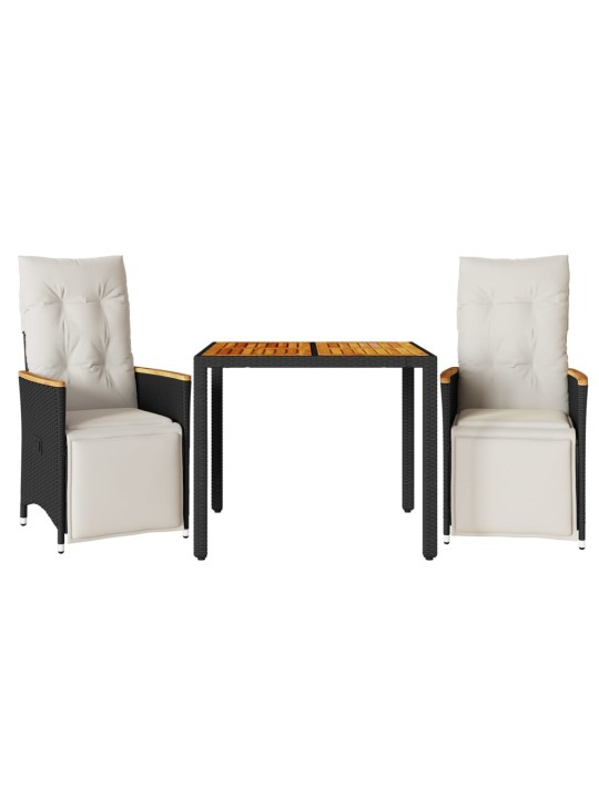 3dílný zahradní bistro set s poduškami černý polyratan