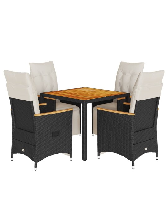 5dílný zahradní bistro set s poduškami černý polyratan