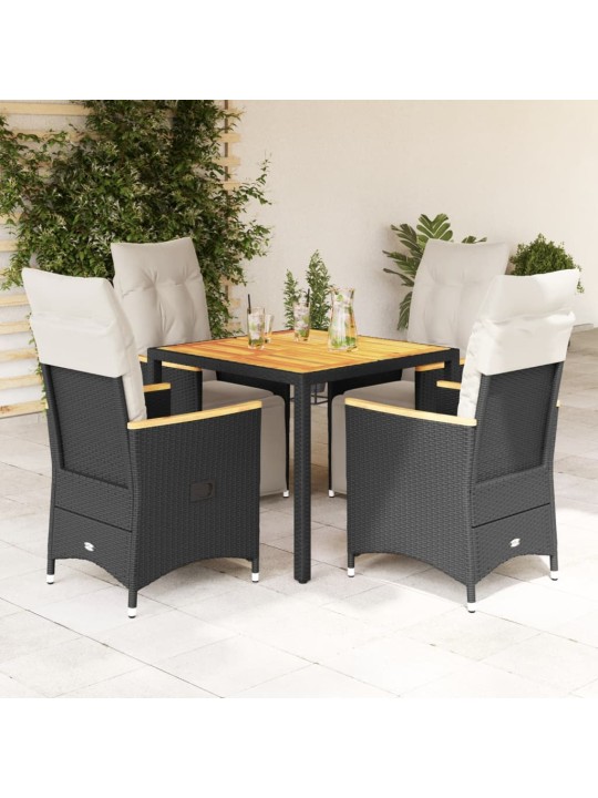 5dílný zahradní bistro set s poduškami černý polyratan