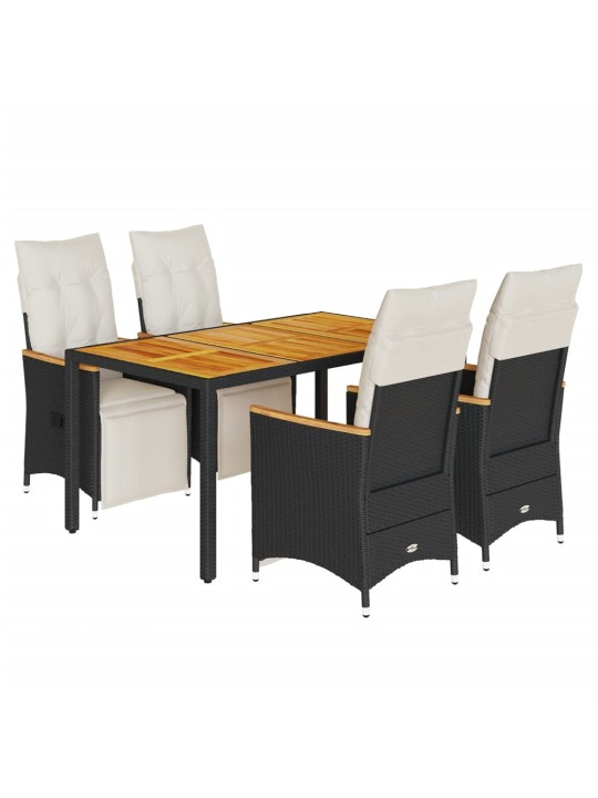 5dílný zahradní bistro set s poduškami černý polyratan