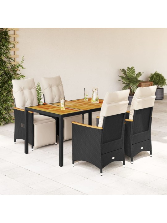 5dílný zahradní bistro set s poduškami černý polyratan