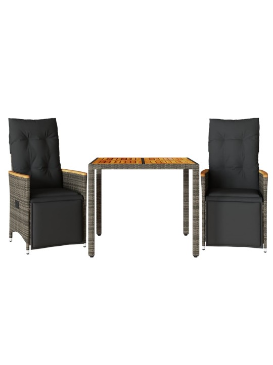 3dílný zahradní bistro set s poduškami šedý polyratan
