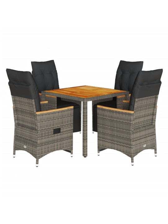 5dílný zahradní bistro set s poduškami šedý polyratan