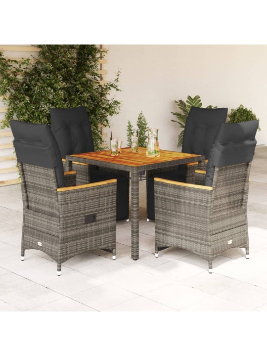 5dílný zahradní bistro set s poduškami šedý polyratan