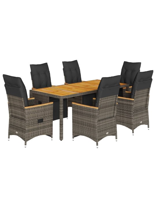 7dílný zahradní bistro set s poduškami šedý polyratan
