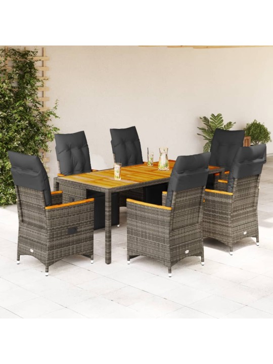 7dílný zahradní bistro set s poduškami šedý polyratan