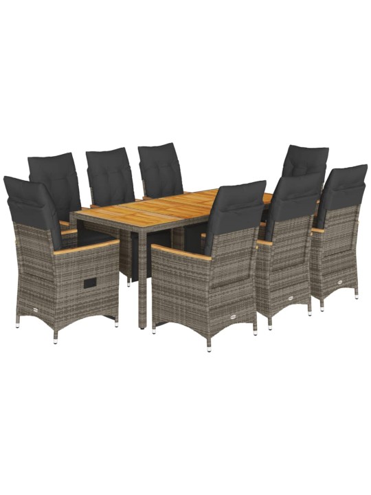 9dílný zahradní bistro set s poduškami šedý polyratan