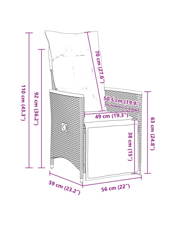9dílný zahradní bistro set s poduškami šedý polyratan