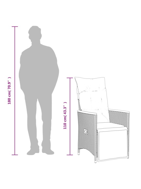 9dílný zahradní bistro set s poduškami šedý polyratan