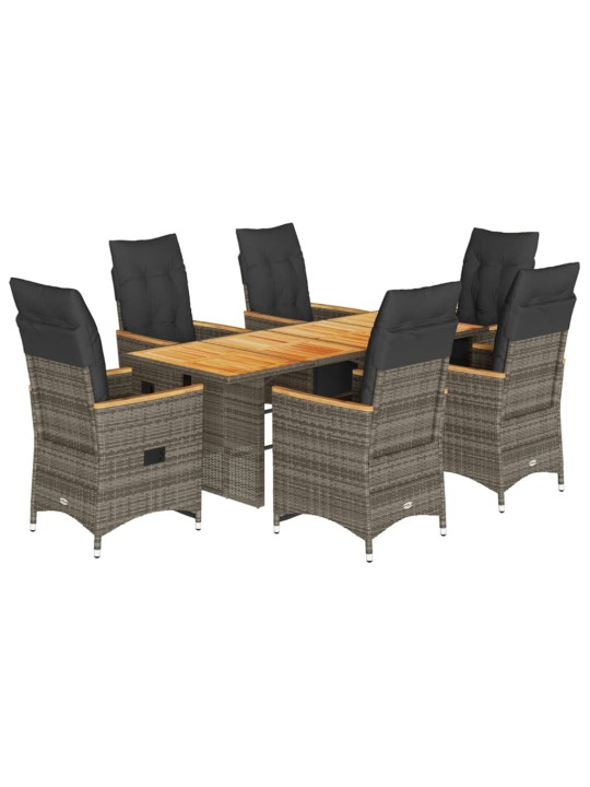 7dílný zahradní bistro set s poduškami šedý polyratan