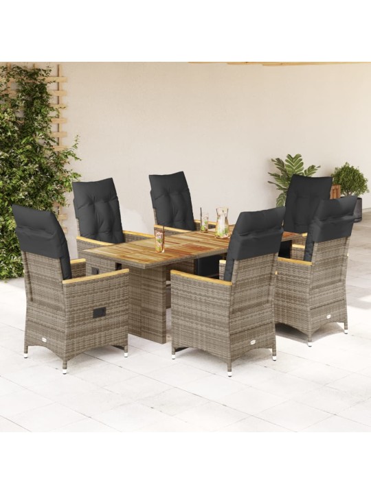 7dílný zahradní bistro set s poduškami šedý polyratan