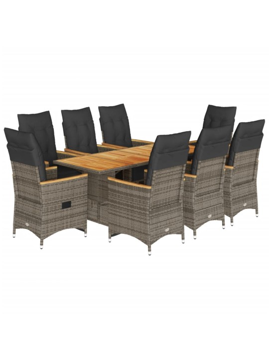 9dílný zahradní bistro set s poduškami šedý polyratan