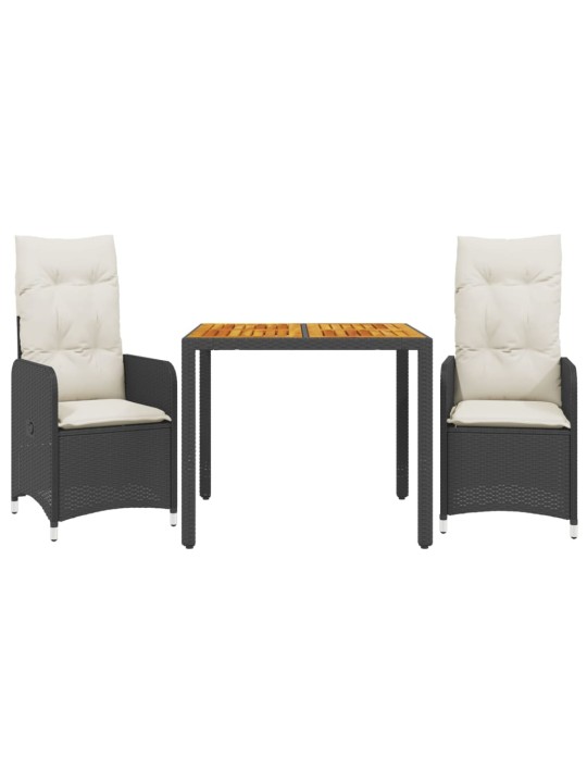 3dílný zahradní bistro set s poduškami černý polyratan