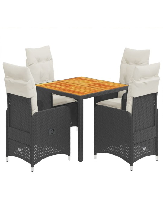 5dílný zahradní bistro set s poduškami černý polyratan