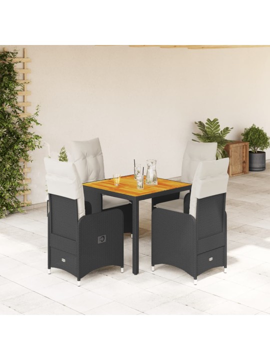 5dílný zahradní bistro set s poduškami černý polyratan