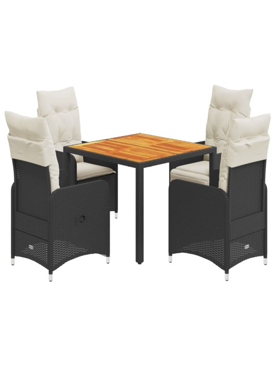 5dílný zahradní bistro set s poduškami černý polyratan