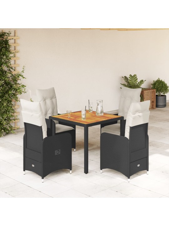 5dílný zahradní bistro set s poduškami černý polyratan