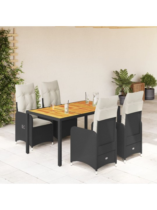 5dílný zahradní bistro set s poduškami černý polyratan