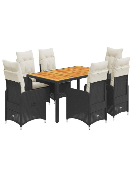 7dílný zahradní bistro set s poduškami černý polyratan