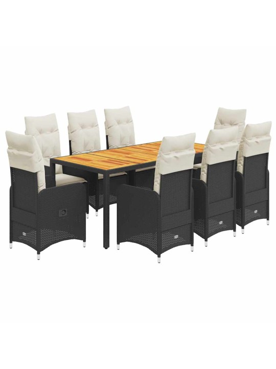 9dílný zahradní bistro set s poduškami černý polyratan