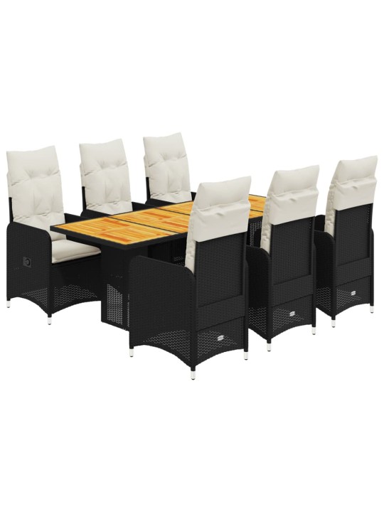 7dílný zahradní bistro set s poduškami černý polyratan