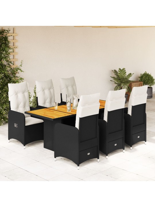 7dílný zahradní bistro set s poduškami černý polyratan