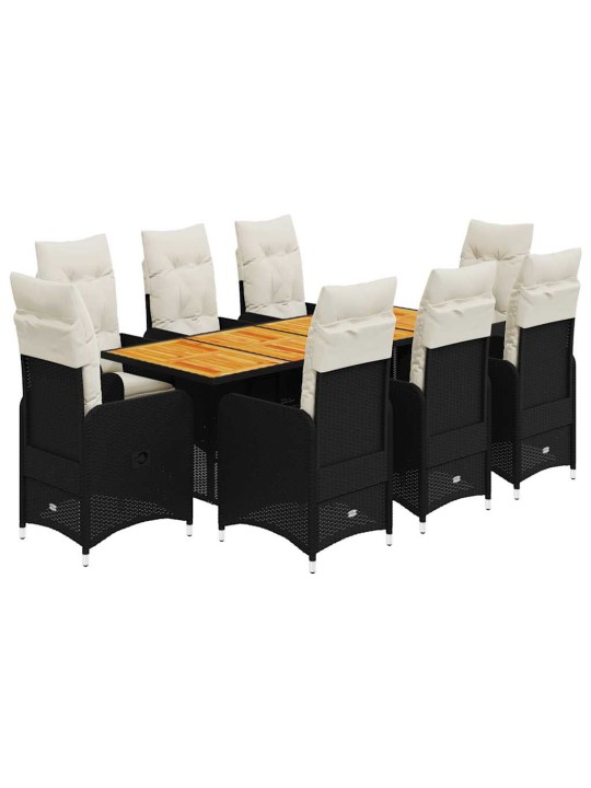 9dílný zahradní bistro set s poduškami černý polyratan