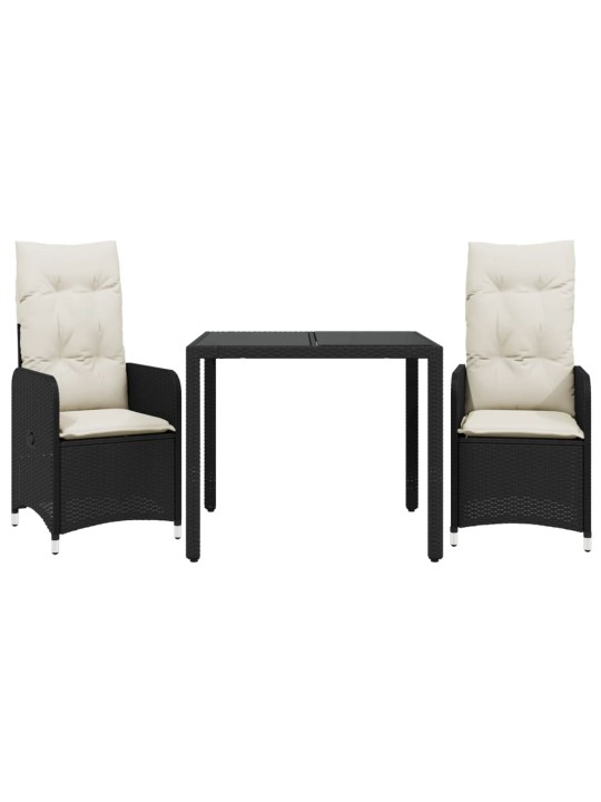 3dílný zahradní bistro set s poduškami černý polyratan