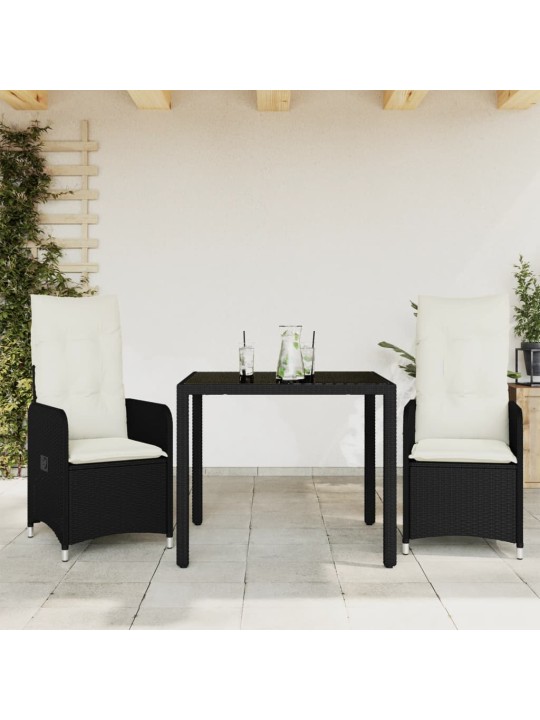 3dílný zahradní bistro set s poduškami černý polyratan
