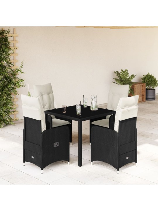 5dílný zahradní bistro set s poduškami černý polyratan